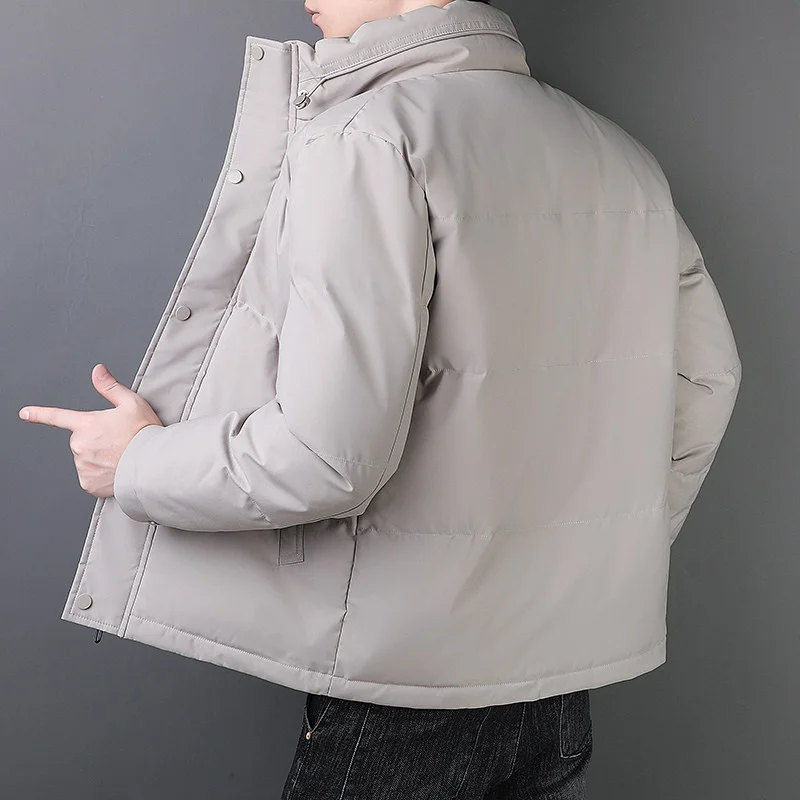 Men's Thickened Cotton Jacket Winter Outdoor Casual Style Stand Collar Warm Pure Color Polyester Fiber Standard Fit Fashion U...