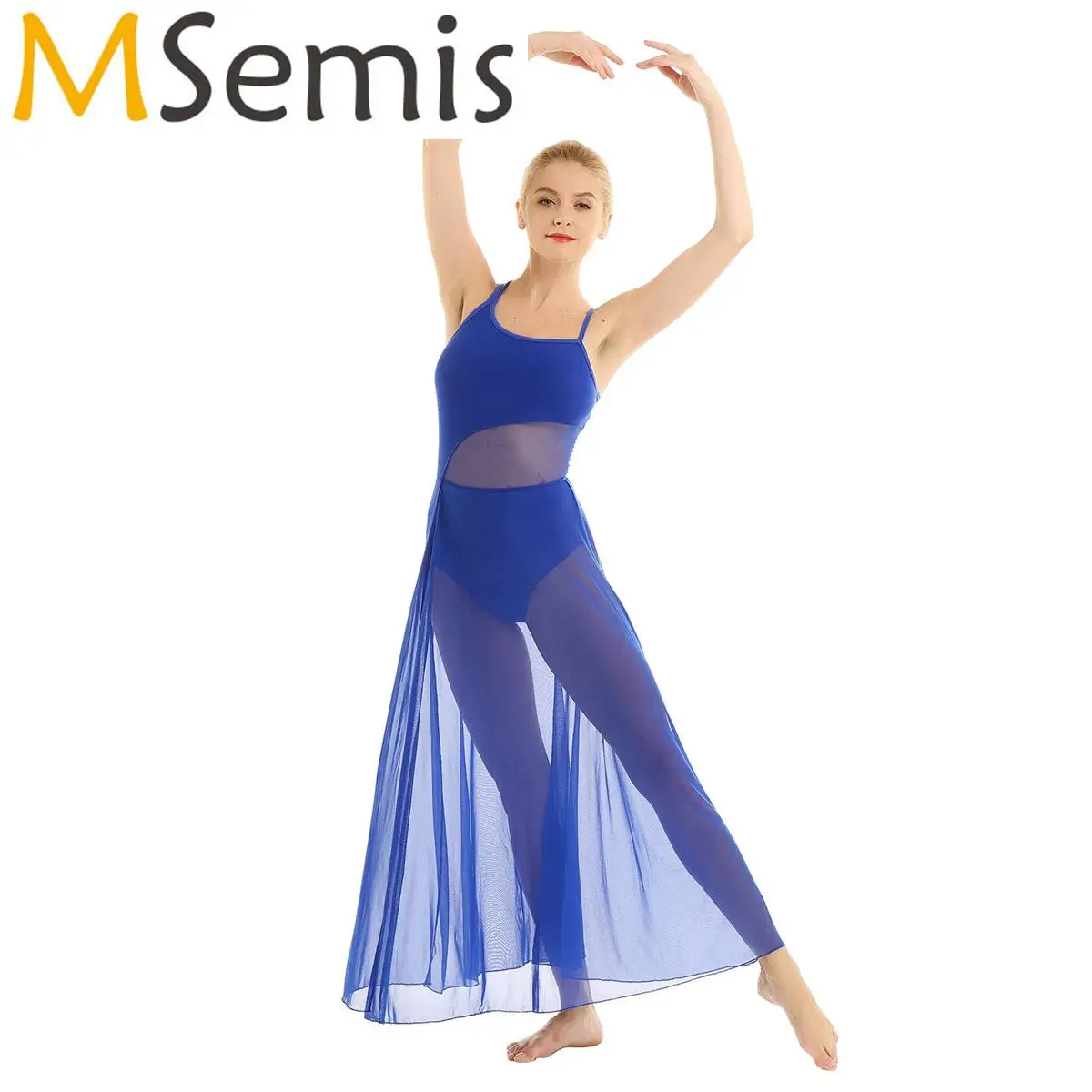

Womens Gymnastic Ballet Lyrical Dance Leotard Costume Figure Skating Tulle Overlay Tights Dress Mesh Maxi Dance Leotard Dress