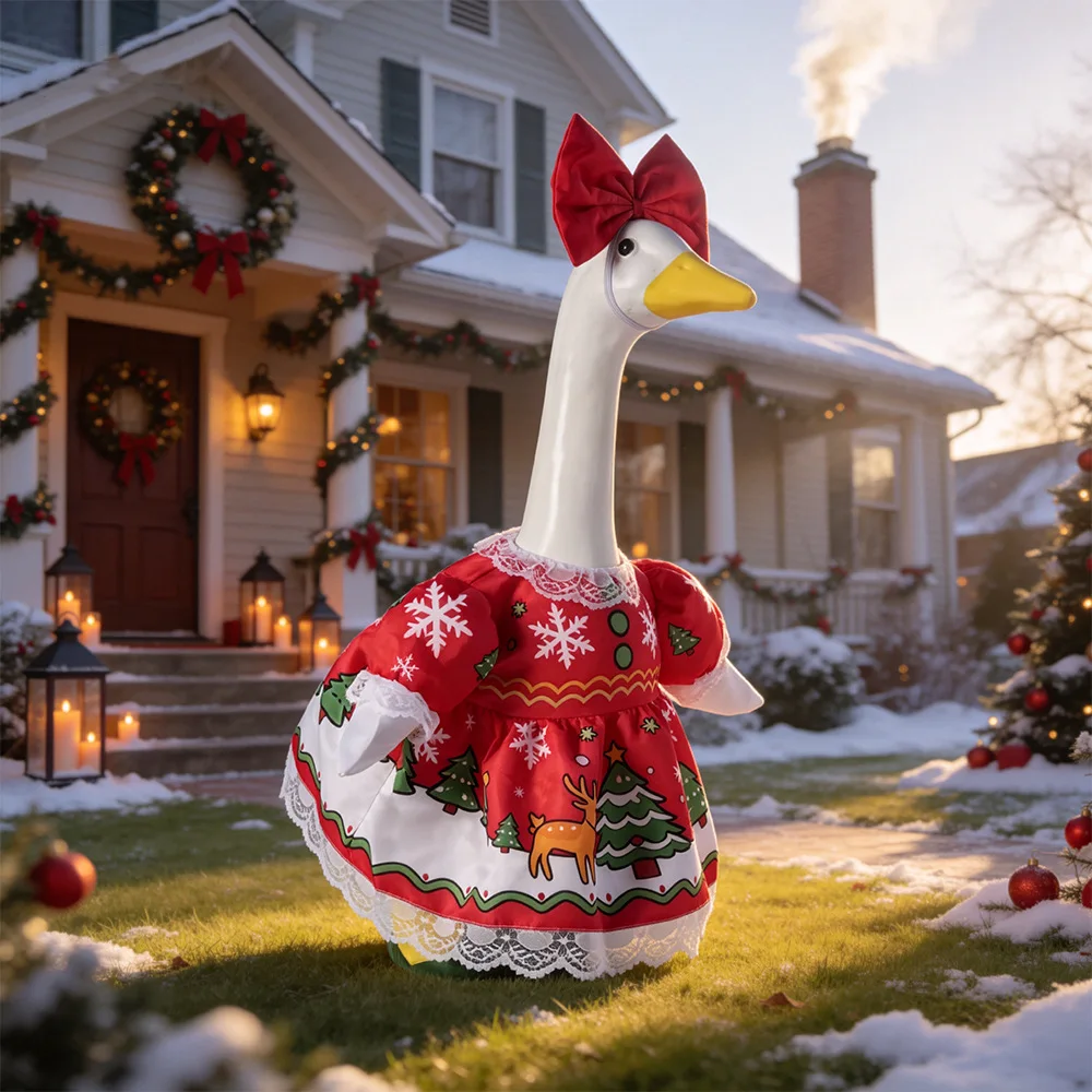 23 Inch Porch Goose Christmas Outfit with Hat and Scarf for White Garden Statue Winter Holiday Display (Goose Not Included)