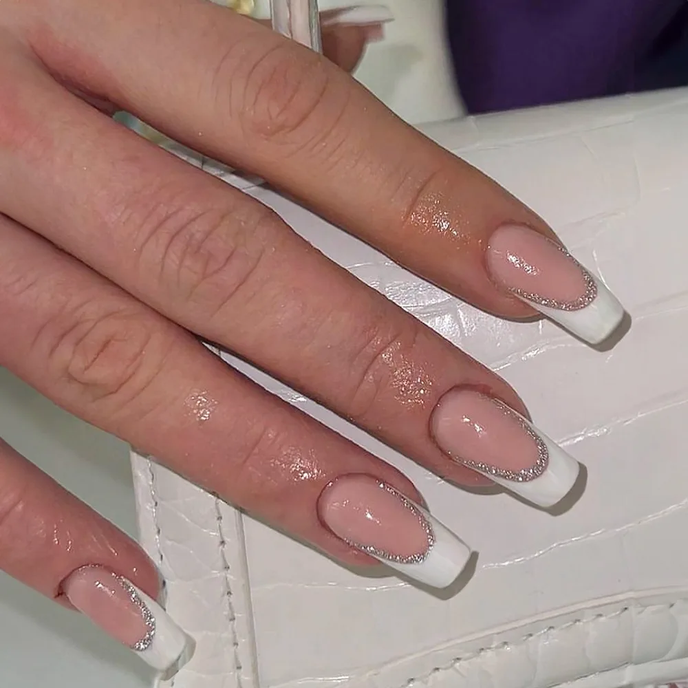 

Waterproof Wearable Manicure French Fake Nails Square Head Full Cover False Nail Press on Nails Women