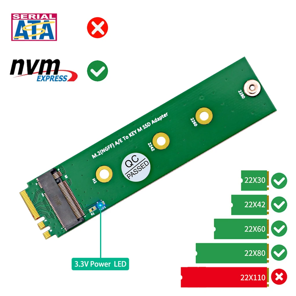 M.2 NGFF NVME SSD M-Key para uma chave, E Key, Adaptador de Chave A + E, Adaptador Converter Card Riser, Suporte 2242, 2260, 2280