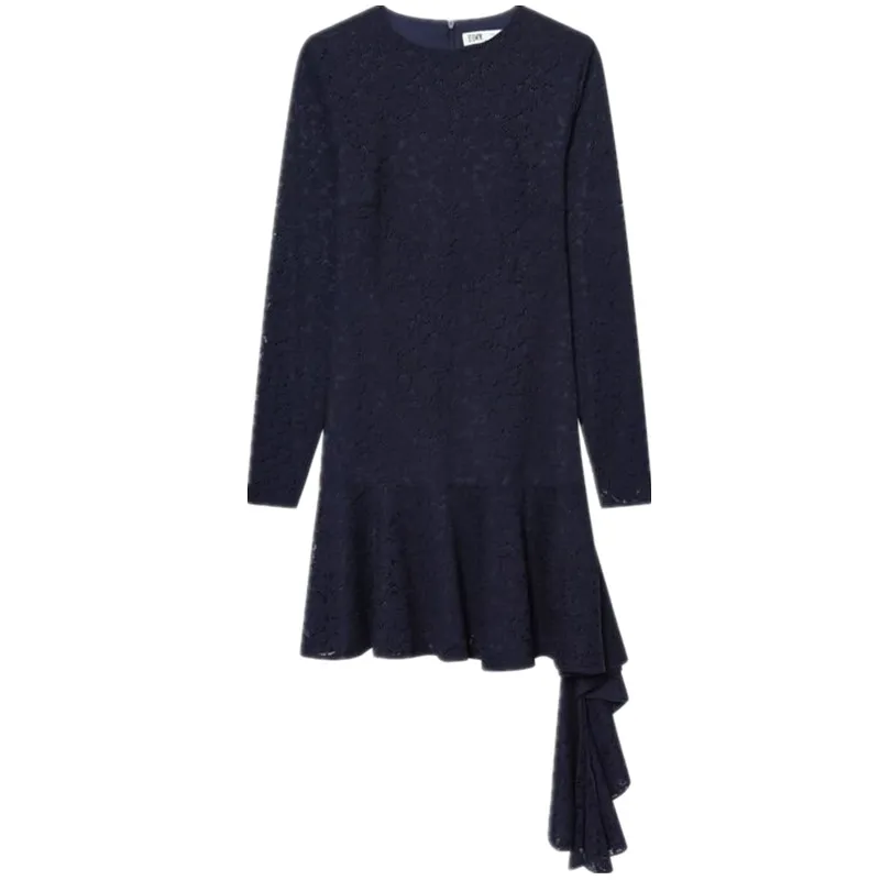 2025 outono nova chegada feminina Dr versátil renda em camadas decorativas Midi Dr Commute Sle Long Sve round Ne Ci...