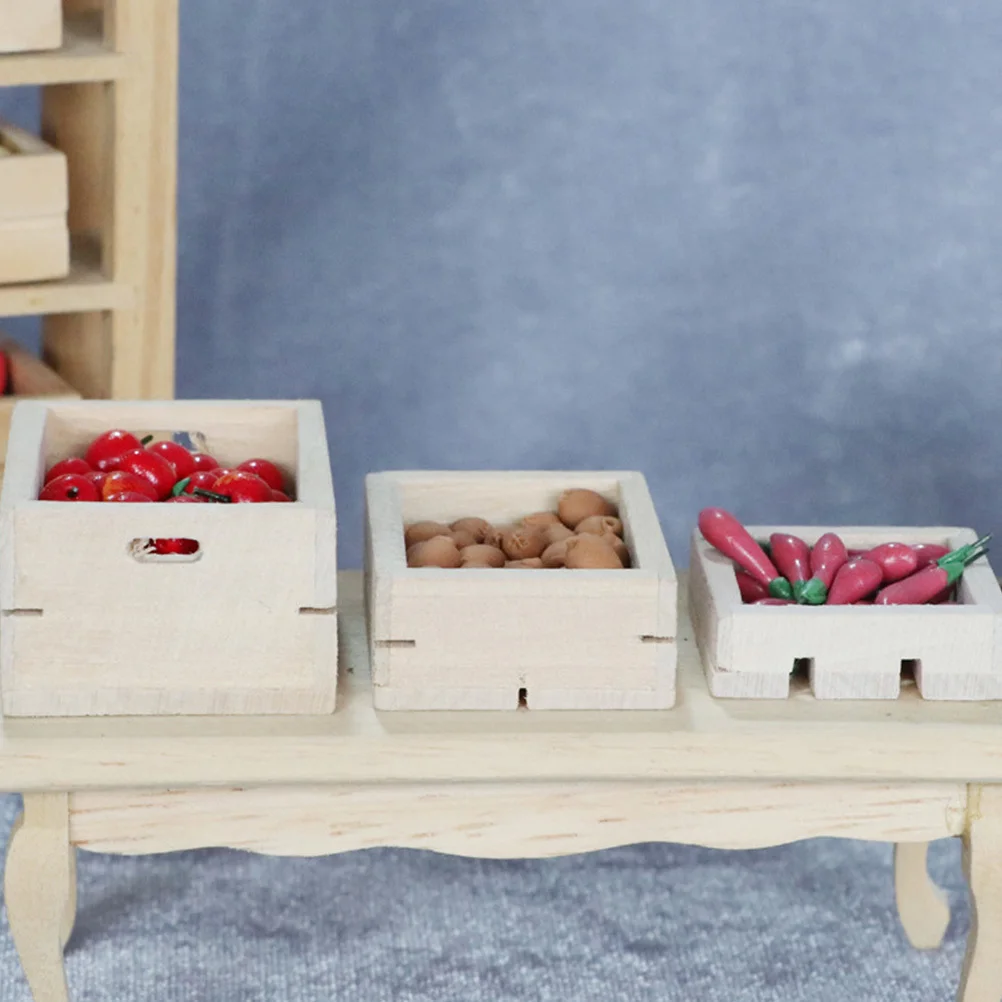 

3Pcs Mini Furniture Wood Craft DIY Simulation Fruit Vegetable Boxes Suitable for Mini House Decor Frame Model Frame Model