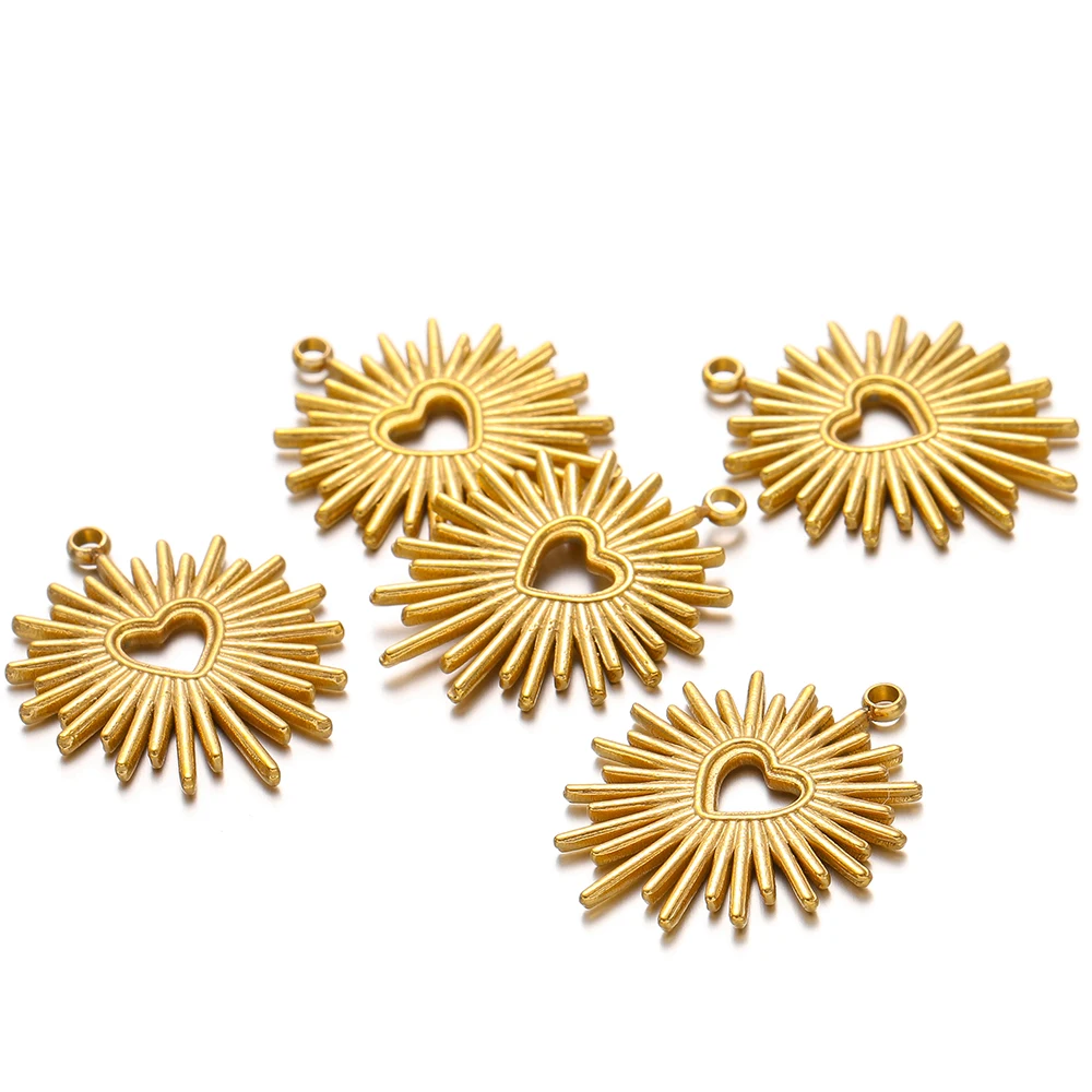 5 pçs banhado a ouro aço inoxidável oco coração encantos pingente diy jóias descobertas feminino colar pulseira tornozeleira fazendo