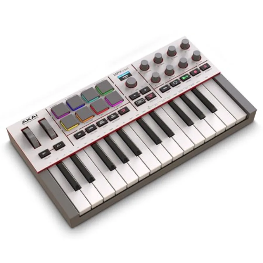 Controlador de Teclado MIDI USB-C Akai Professional MPK Mini IV con Pads de Percusión MPC, 360 Perillas, Ruedas de Tono y Modulación para Principiantes