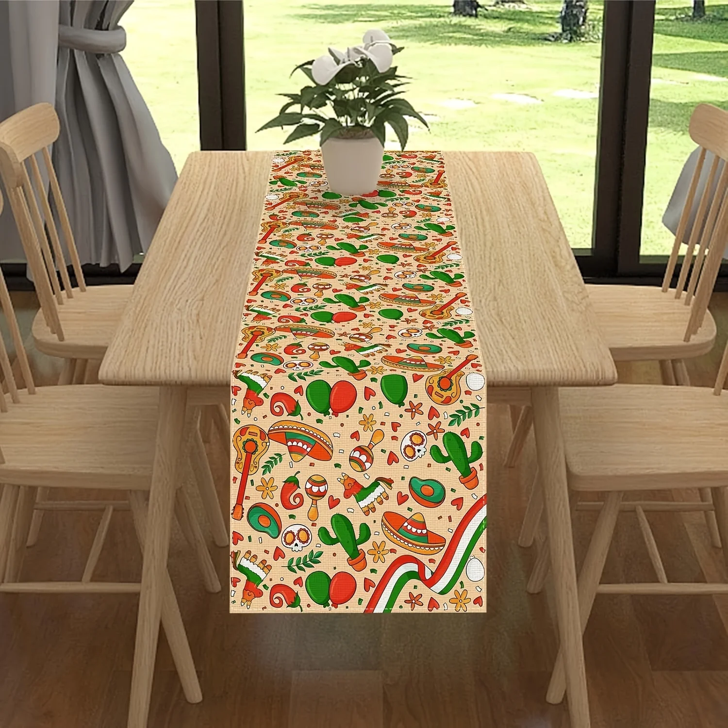 Mexican Day of The Dead Linen Table Runner Festive Party Decor Mexico Floral Bird Dia De Los Muertos Table Runners Table Decor