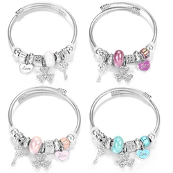 Trendy INS Style Heart Shaped Painted Pendant Beaded Bracelet Stainless Steel 4 Colors Closure Bangles Women Bracelet Jewelry