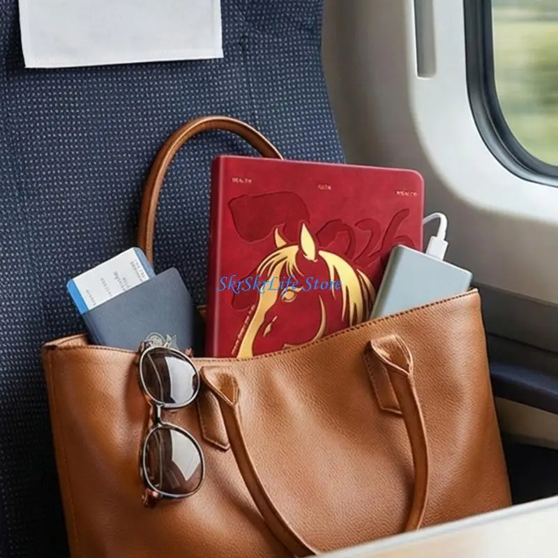 

E65E 2026 Day Planner 400 Pages PU Leather Daily Journal 2026 Academic Planner Notebook For Daily Scheduling 8.35x5.8Inch