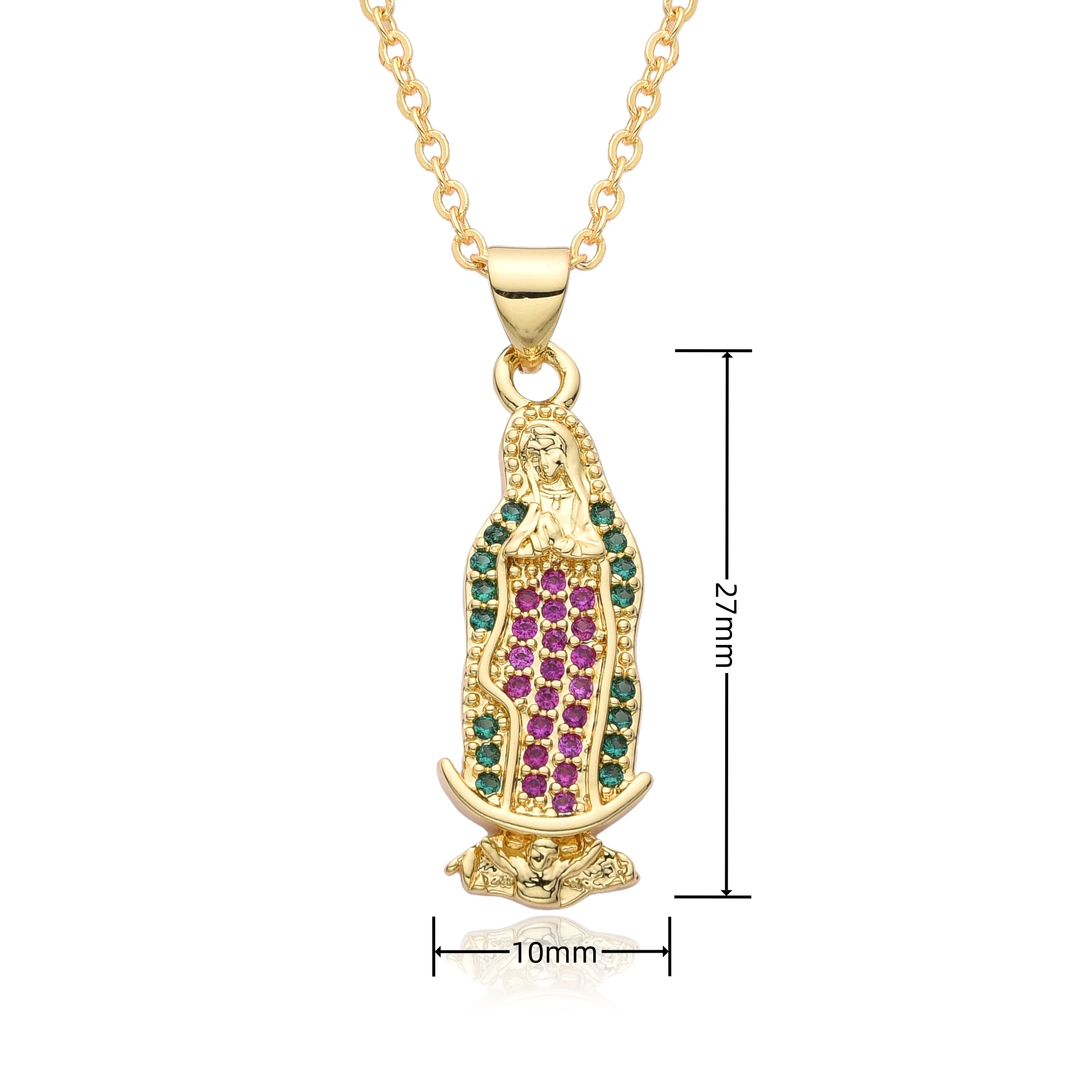 Gold Color Our Lady Enamel Flower Virgin Mary Jesus Charms Cubic Zirconia Colored Necklace for Women Pendant Jewelry DIY Making