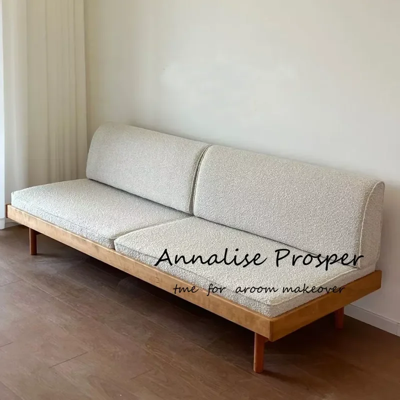 Nordic Japanese Retro Simple Fabric Three Seater Sofa for Small Apartment Living Room Wabi Sabi Style Leisure Couch