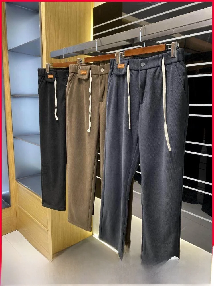 

Высококачественные вельветовые брюки прямого кроя для мужчин, осенне-зимние, теплые, однотонные, из вельветовой ткани