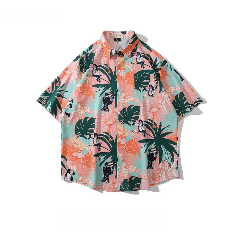 

Summer Men's Short Sleeve Printed Shirt Loose Casual Versatile Handsome Tops Retro Hawaiian Travel Beach Floral Shirt