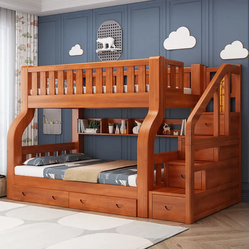 Modern Bedroom School Child Toddler Mattress Loft Bed Letto a Castello Double Kids Wooden Bunk Bed With Stairs