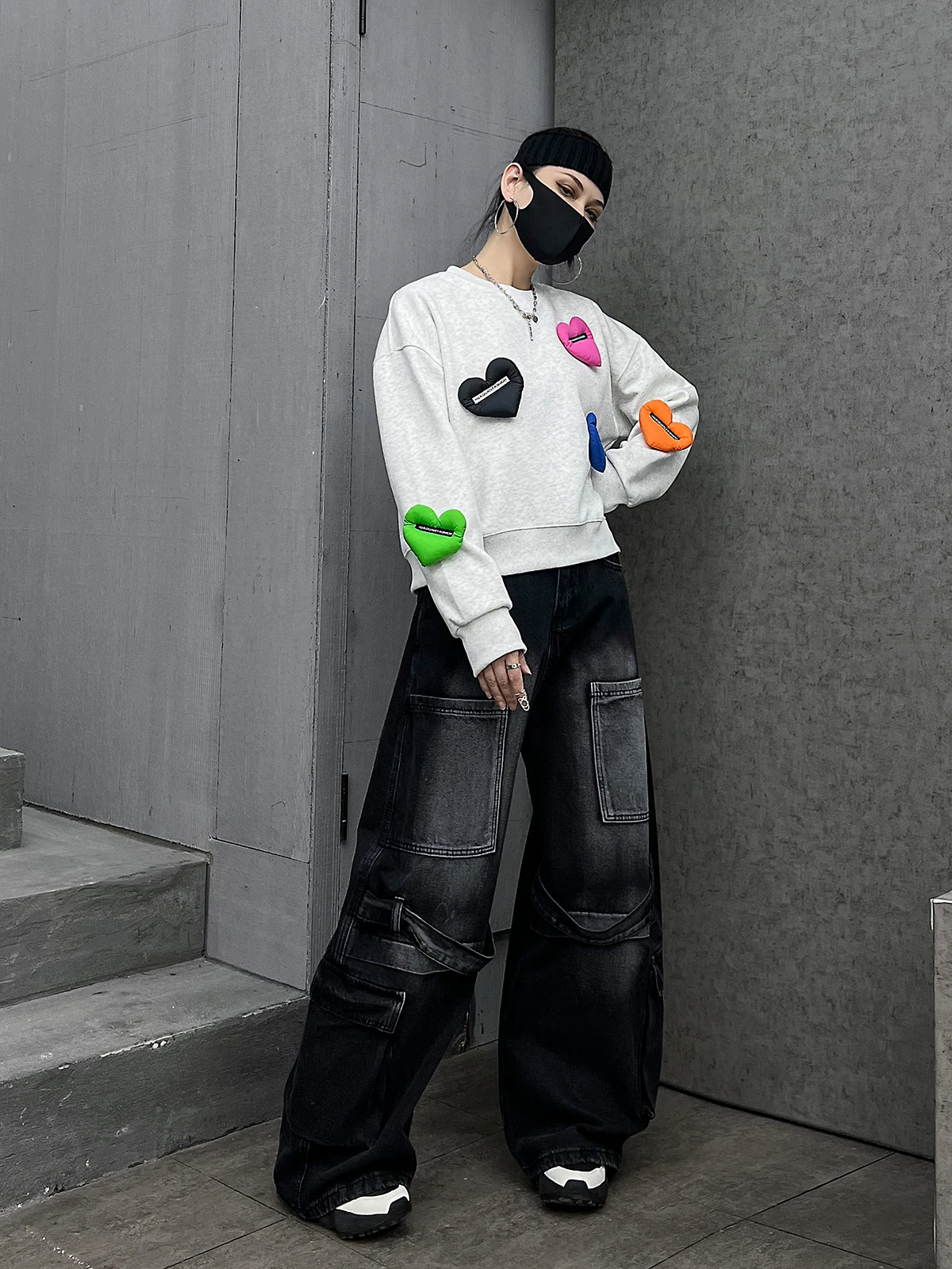 

M-Home Trendy Brand Women's Spring ort Sve Long Sve Sweatirt Denim Wide Leg Pants Two-Piece Set Street Sle