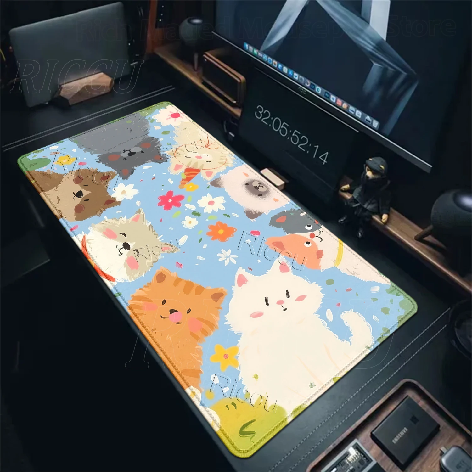 

Kawaii Animal Illustration Mouse Pad Large Offices Table Mats Computer Accessories Rubber Non-slip Carpet Simple Lock Edge Rugs