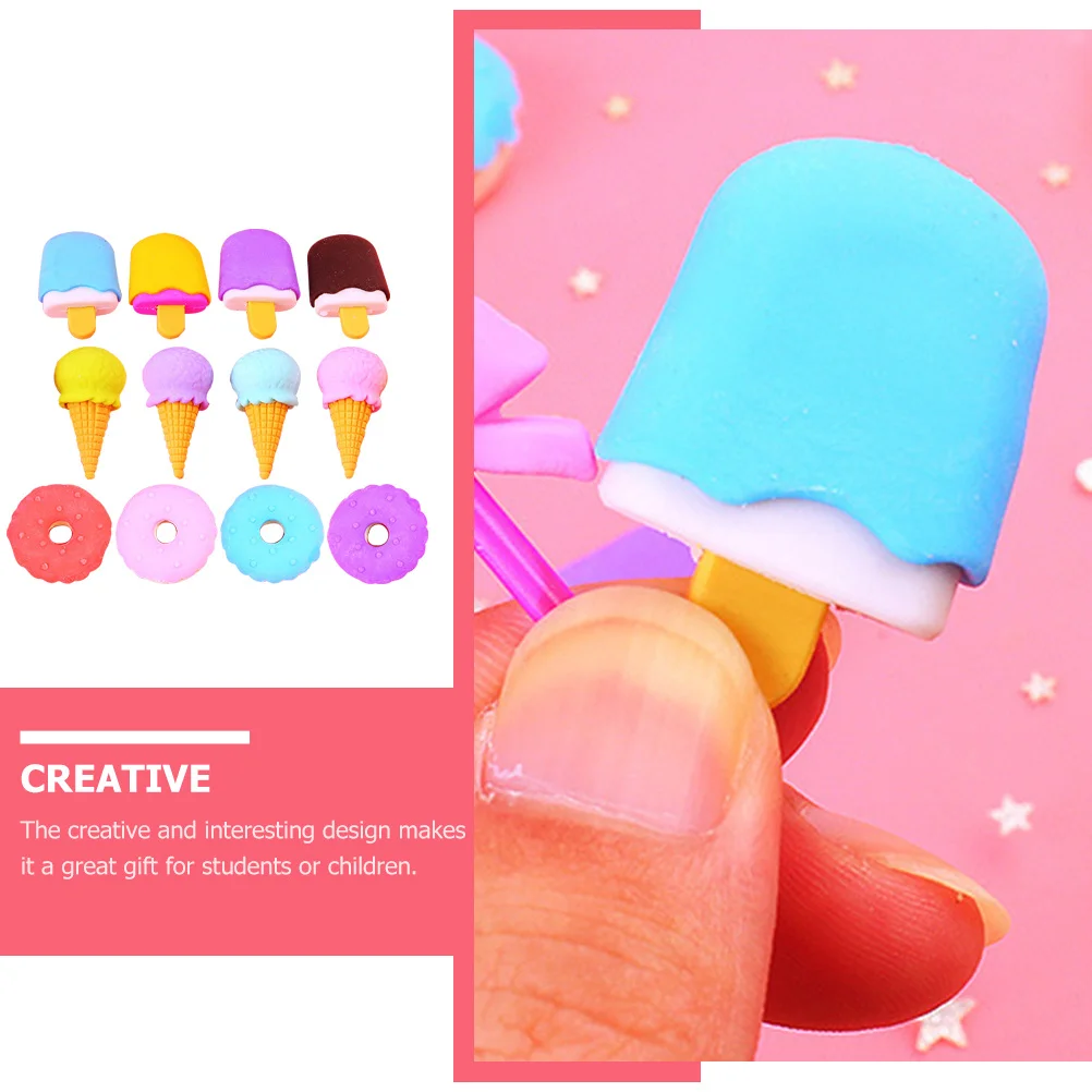 

12Pcs Assembly Ice Cream Pencil Erasers Cute Dessert Shaped Mini Erasers for Students Wear-Resistant Portable School