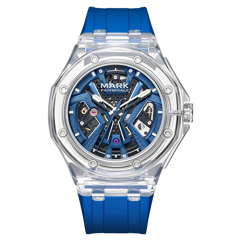 Polygonal Transparent Bezel Mechanical Watches Men Colours Silicone Luxury Top Quality Power Reserve Time Clock on Hand