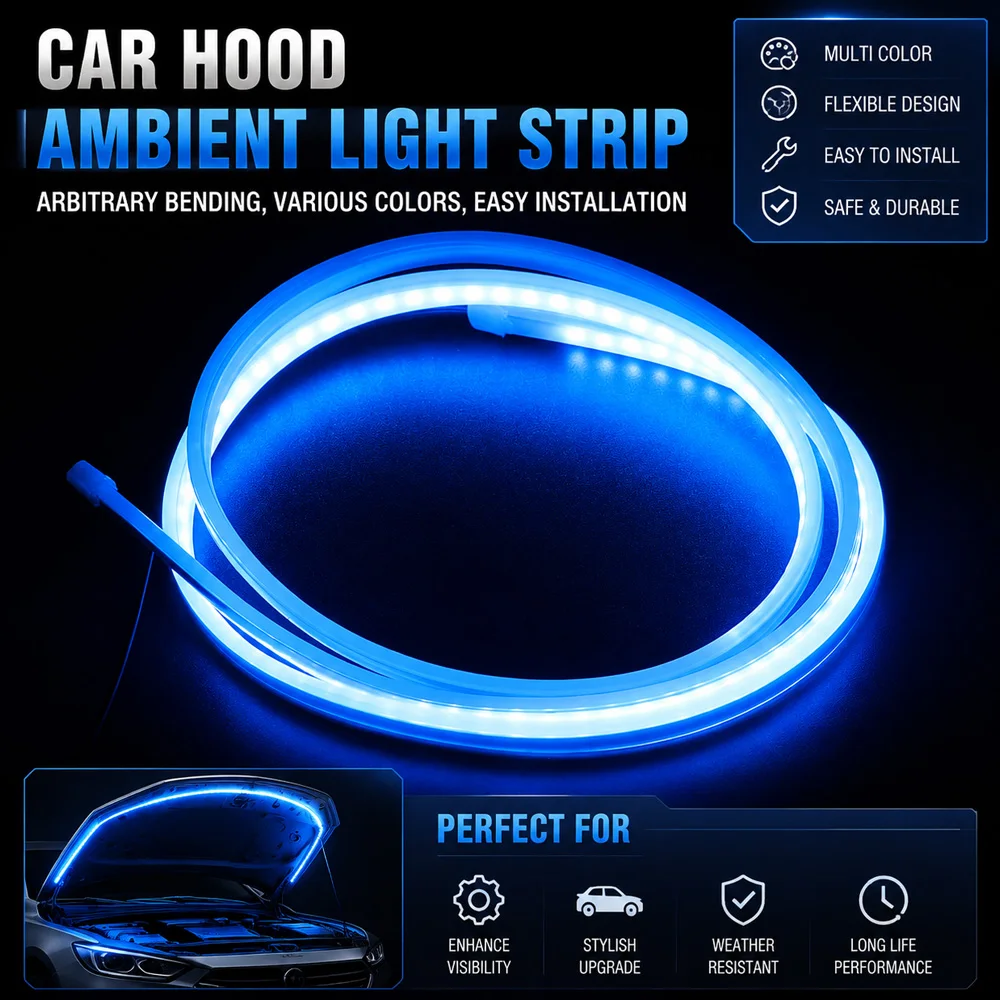Flexible Engine Hood LED Light Bar With Startup Animation Effect Daytime Running Lamp Waterproof Car Front Cover Decor Strip