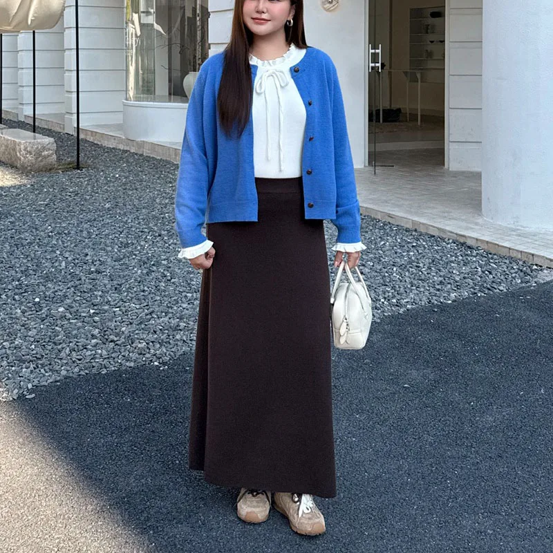 4XL ファッションプラスサイズの女性のセーターカーディガンプレミアムルーズラウンドネックニットジャンパー秋と冬 9405