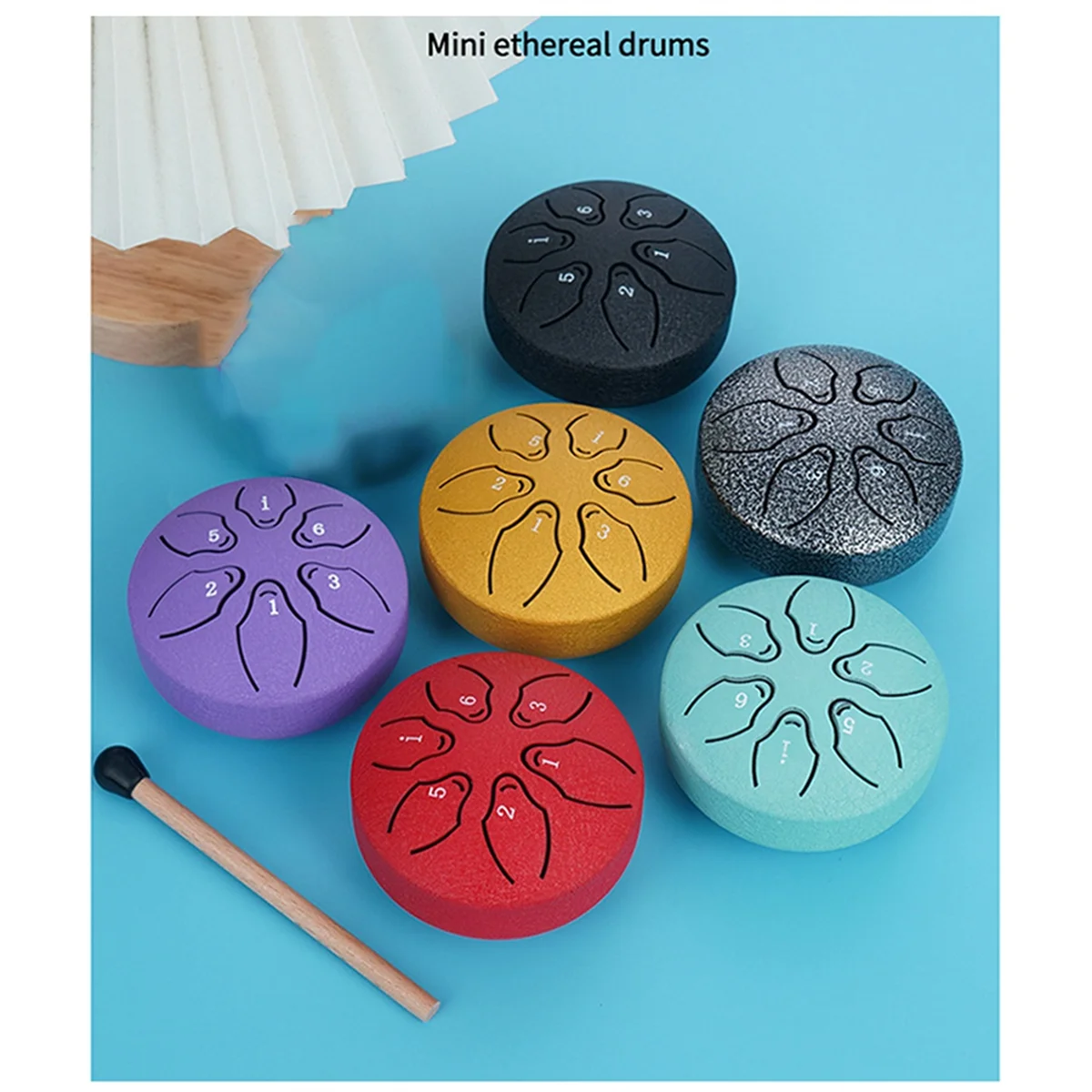 ABYB 3 Inch 6 Tone Outdoor Steel Tongue Drum Rain Drum Instrument Mini Hand Drum Ethereal Drumstick