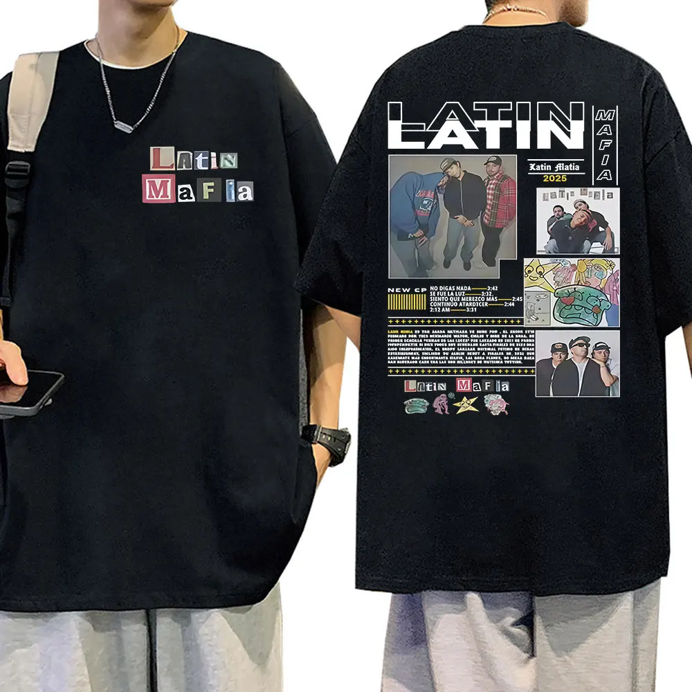 

Рэпер LATIN MAFIA Album 2025 Графические футболки Мужская одежда Винтажная модная хлопковая футболка Хип-хоп Готическая футболка с коротким рукавом