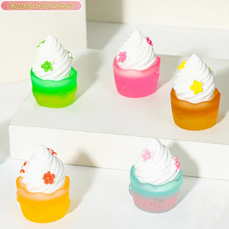 10Pcs/Set Mini Noctilucent Ice Cream Cups Miniature Model Pretend Play Mini Food Doll Accessories Fit Play House Toy Dollhouse