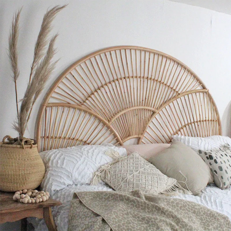 Nordic rattan headboard B & B model room background floor decoration ins natural rattan bed backrest