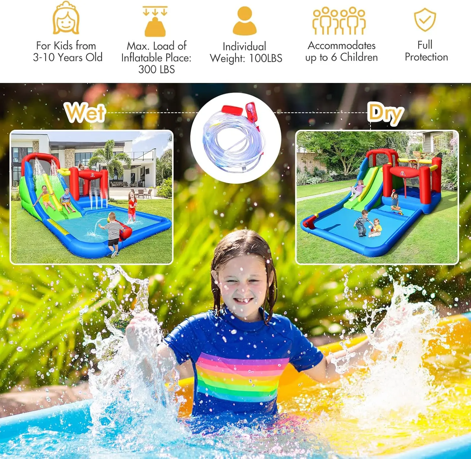 Nadmuchiwana zjeżdżalnia wodna, Mega woda Bounce House z 2 zjeżdżalniami i basen z piłkami na sucho dla dzieci na świeżym powietrzu na podwórku z basenem,