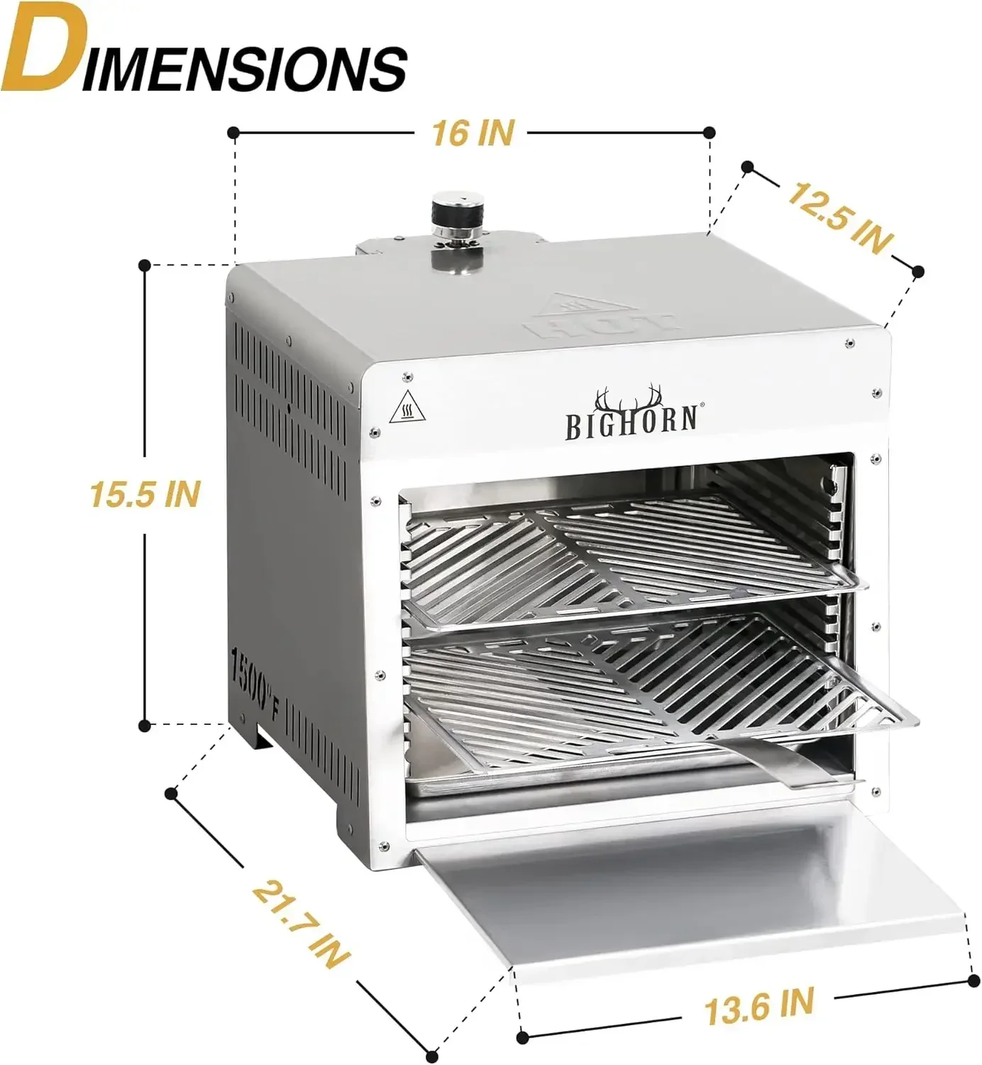 1500°F Small Infrared Propane Gas Grill – Portable Steak Broiler & Sear Station, Outdoor Salamander BBQ with Pizza Stone,
