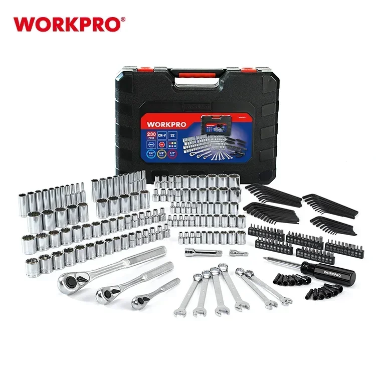 WORKPRO-Kit de Ferramentas Mecânicas com Estojo Rígido, Conjunto Reparação de Bicicleta e Automóvel 230 PCs