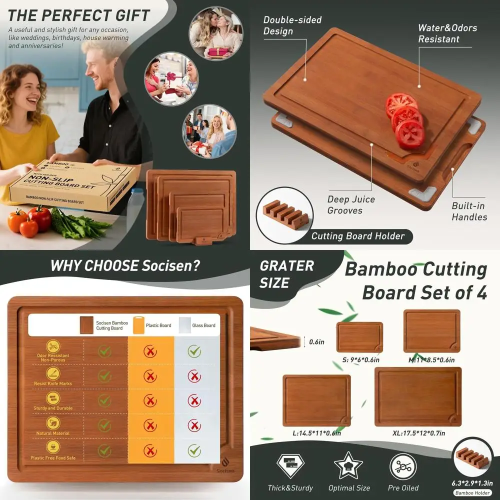 

Набор нескользящих бамбуковых разделочных досок с держателем — идеальный подарок для тату на День отца, Рождество или День рождения