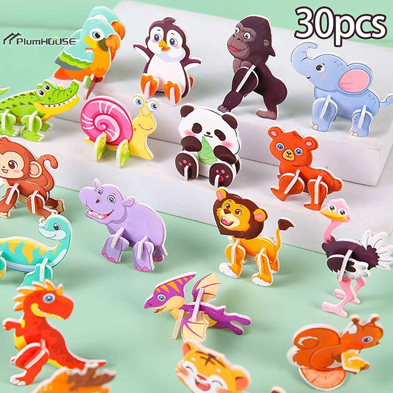 30Pcs Mini Cartoon Animal DIY Paper Jigsaw Puzzles Toys For Kids Birthday Party Favors Kindergarten Rewards Pinata Filler