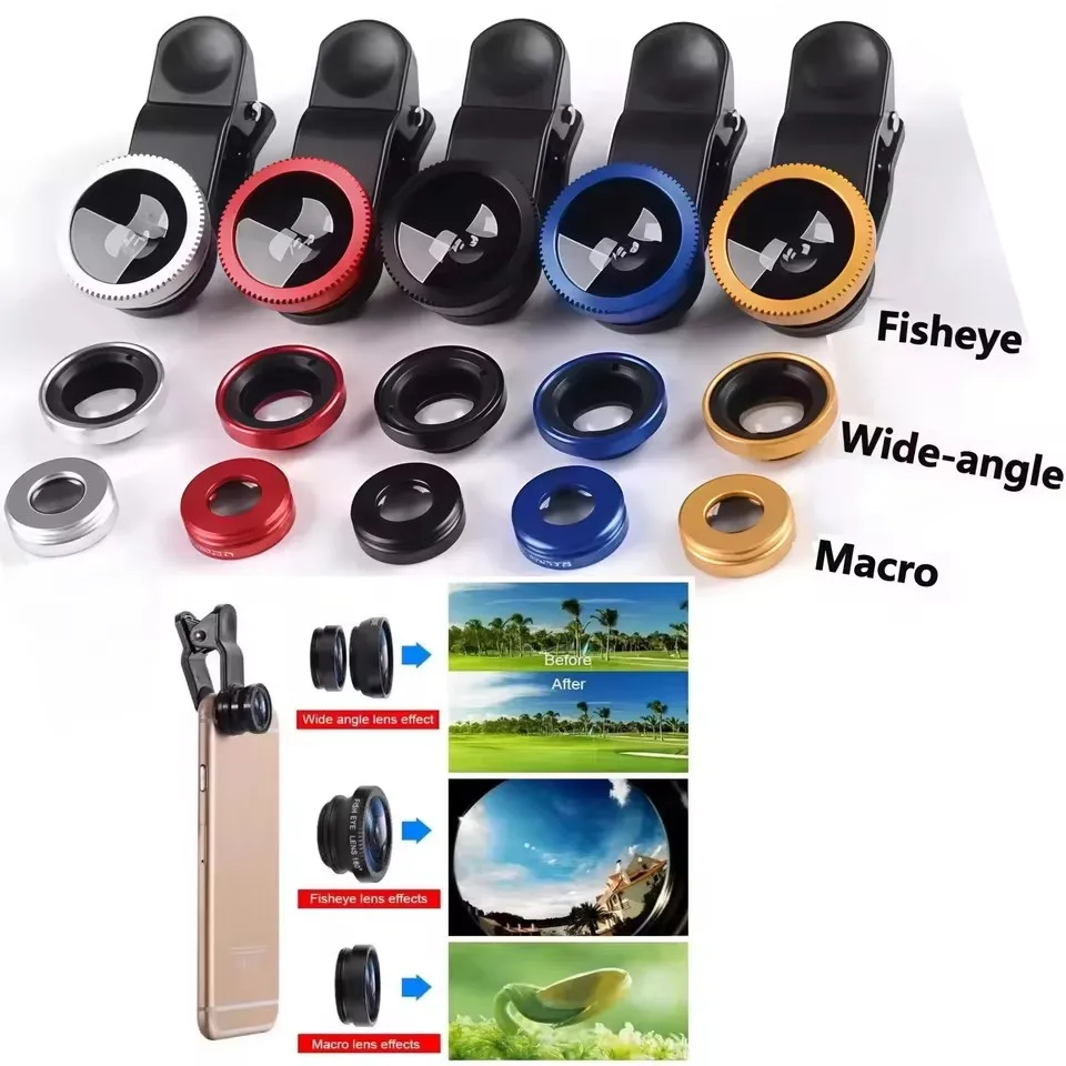 

3in1 Fisheye Wide Angle Micro Camera Lens for iPhone Xiaomi Redmi 3in1 Zoom Fish Eye Len on Smartphone Lenses with Phone Clip