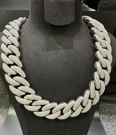 30mm Luxury AAAA Moissanite Cuban Link Chain 925 Silver Custom Box Clasp Lock 22 Inch Passes Diamond Test，