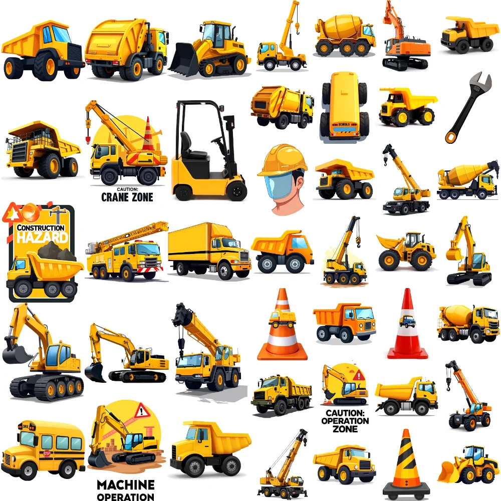 

63pcs Temporary Tattoo Excavators Waterproof Long-lasting Body Stickers Traffic Cones Hard Hats Temporary Tattoo Stickers