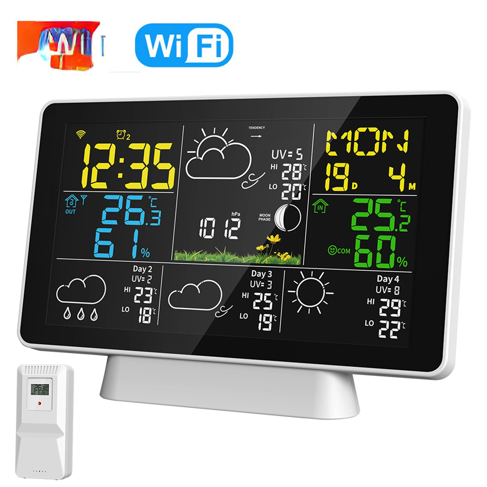 

Tuya WiFi Smart Weather Station Temperature and Humidity Meter Time Calibration Moon Phase Atmospheric Pressure Weather Clock