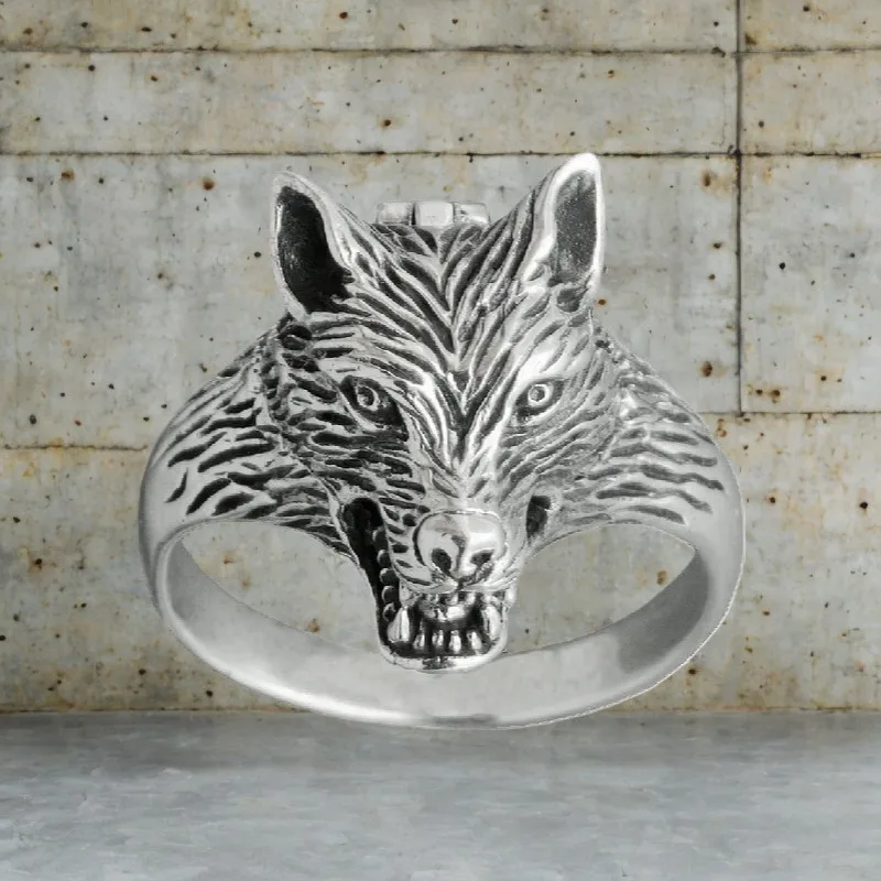 

New Creative 925 Silver Wolf Head Ring, European And American Opening Retro Thai Silver Black Dominance Men's Ring, Men's Ring