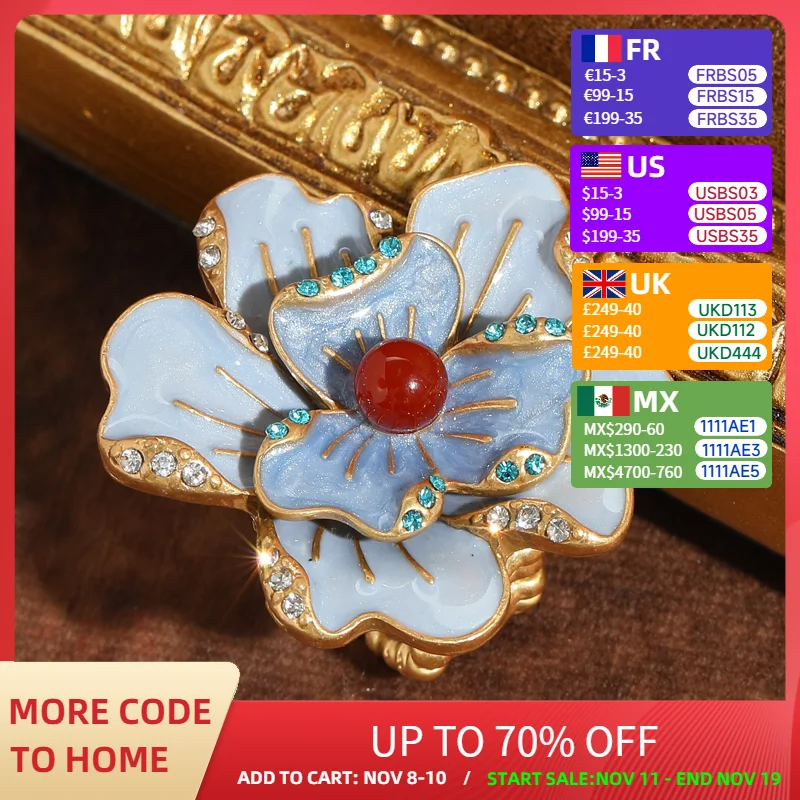 

Vintage Large Violet Flower Ring Adjustable Red Agate Gold Color Cocktail Designer Jewelry Luxury Quality Accessories Woman 2025