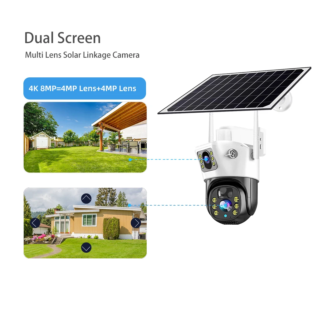 8MP Dual Screens 4G WiFi IP Camera 10x Optical Zoom PTZ Auto Tracking Color Night Vision Wireless Security Protection Monitor