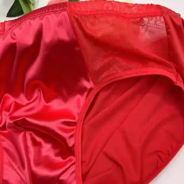 Man's Lace Silky Touch Satin Red Panties Briefs Live Show DJ Club Bar Runing Touring Costumes FKK Party