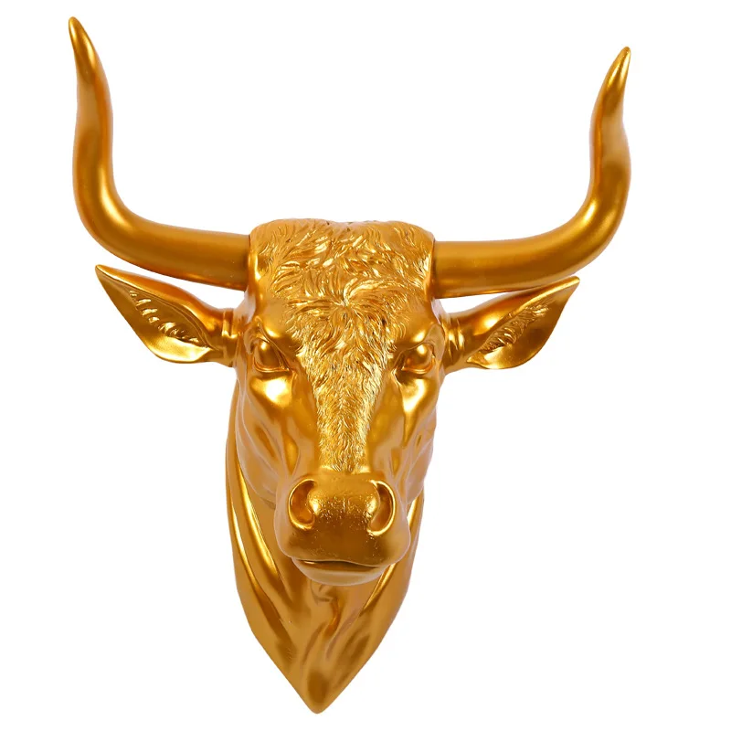 Wholesale artificial resin cow head statue animal ornaments home wall decoration