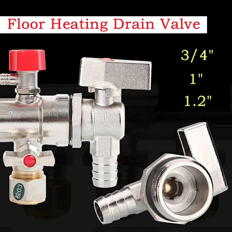 

1pcs 3/4" 1" 1.2" Geothermal Water Separator Floor Heating Drain Valve Drainage Copper Valve Nickel Plating