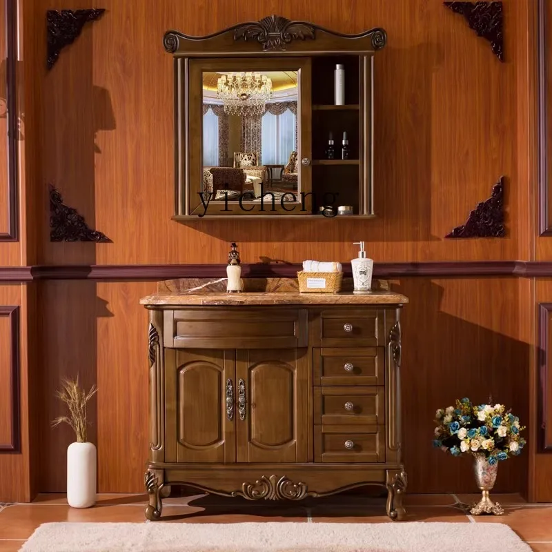 

LSL Bathroom Cabinet Oak Floor-standing Bathroom Cabinet Bathroom Solid Wood Washstand Wash Basin Mirror Cabinet