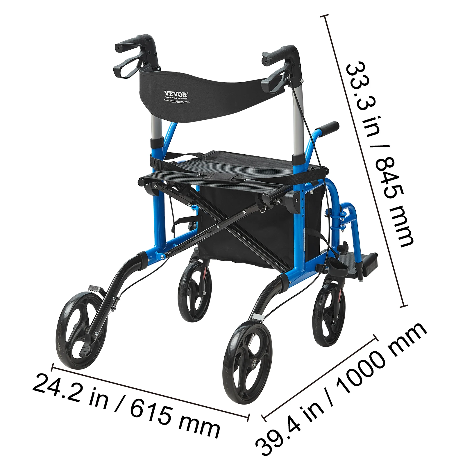 SucceBuy 2-in-1 rollator, rollator en transportstoel voor senioren, opvouwbare rollende rollator, rolstoelcombinatie en aluminium mobiliteitsrollator
