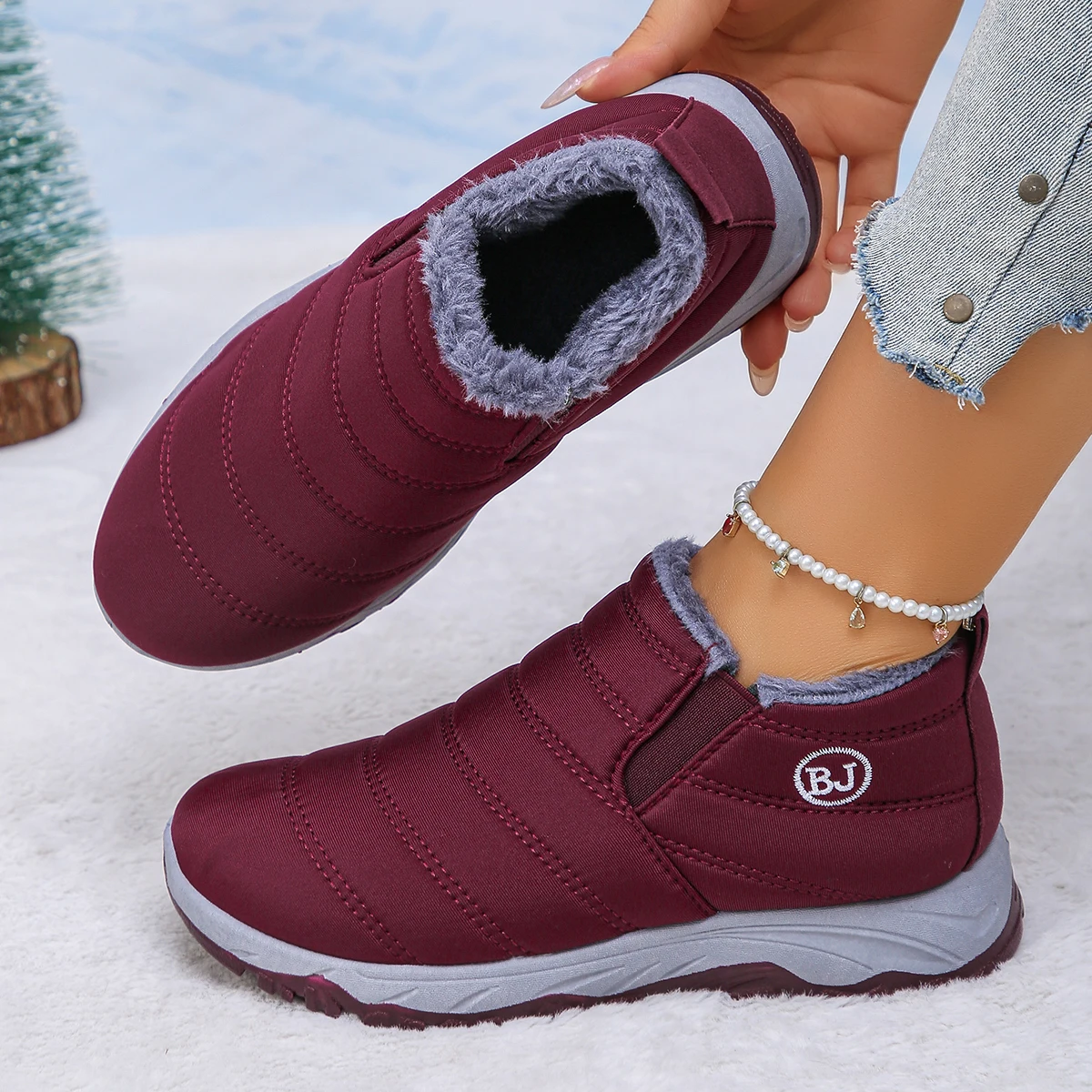 

2025 зимние женские зимние противоскользящие ботинки без шнуровки на мягкой платформе, удобные ботильоны, новая теплая женская обувь на меху, Zapatos De Mujer