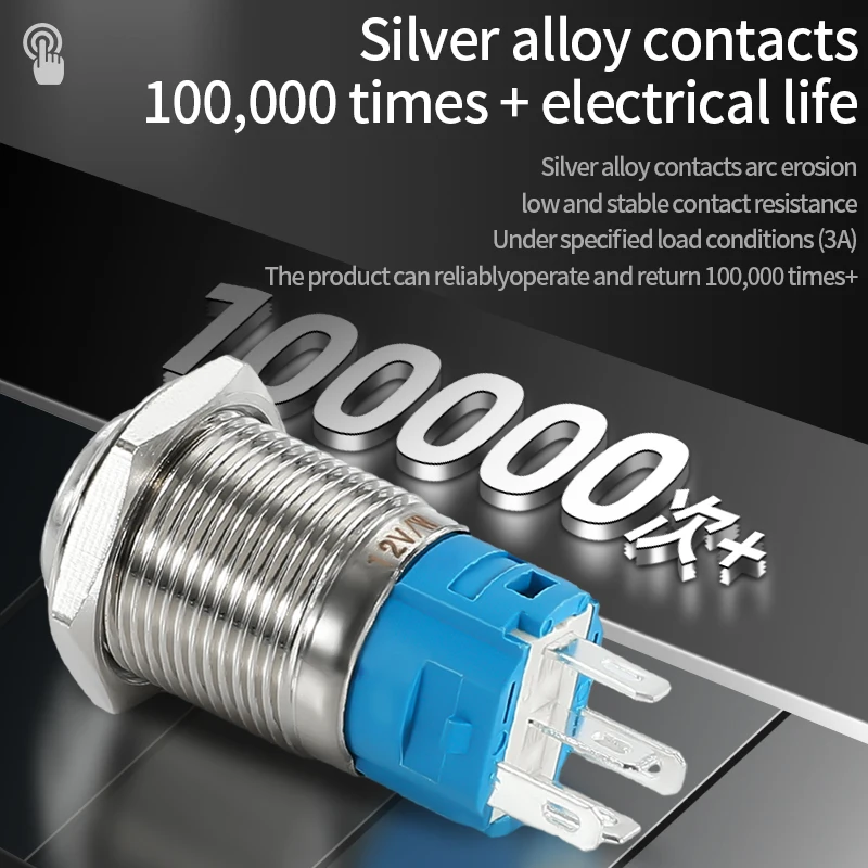 ABILKEEN 16/19/22MM LED Ring Light Metal Push Button Switch 1NO1NC/2NO2NC LED Ring Light Momentary/Latching Push Button Switch