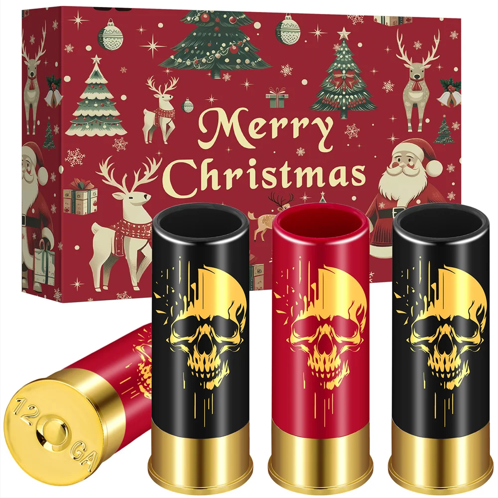 4Pcs/Set Plastic Shot Glasses12 Gauge Shotgun Shell Skull Head Decor Drinking Cup Water Wine Glass Drinkware Christmas Gif