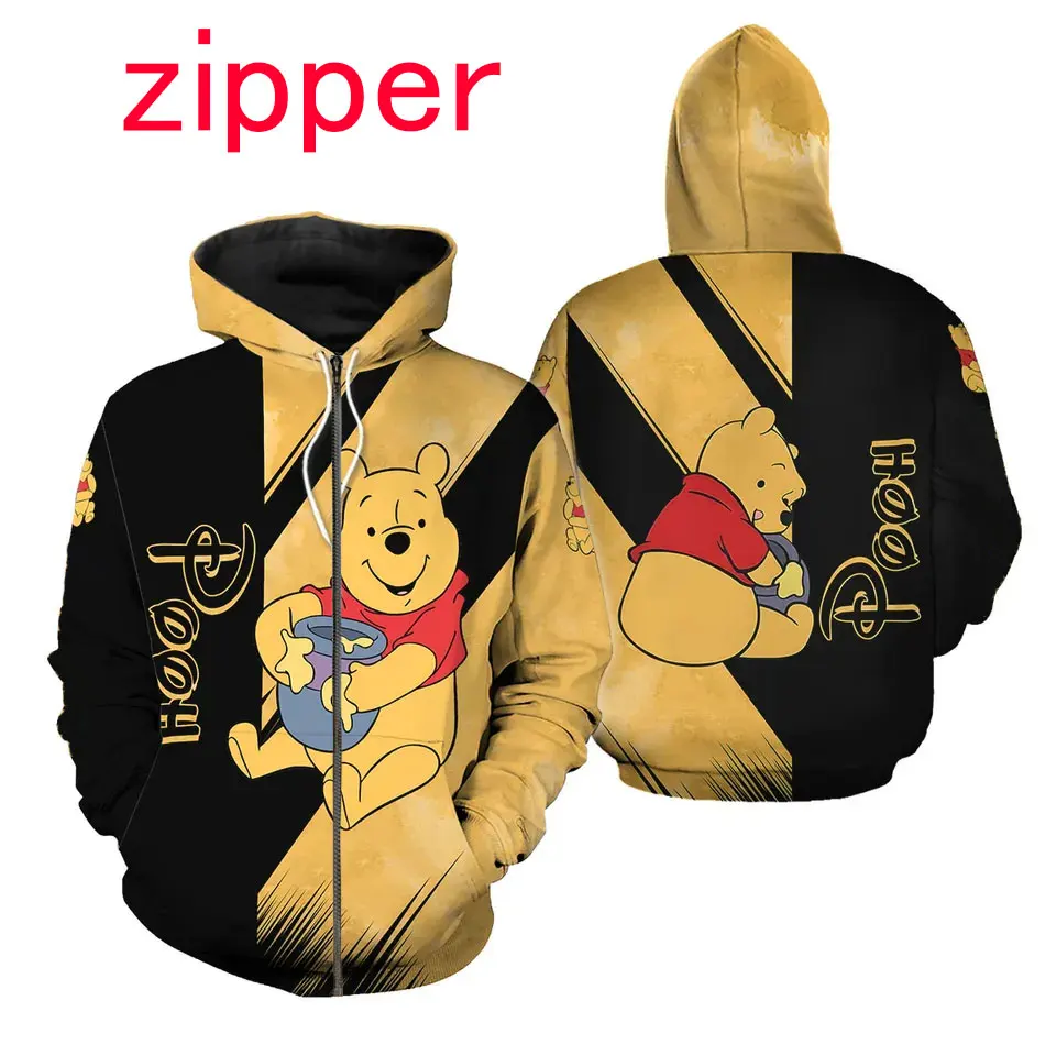 Spring and Autumn 3D Printing Winnie The Pooh New Men\'s Pullover Women\'s and Children\'s Cosplay Large Fashion Zipper Hoodie