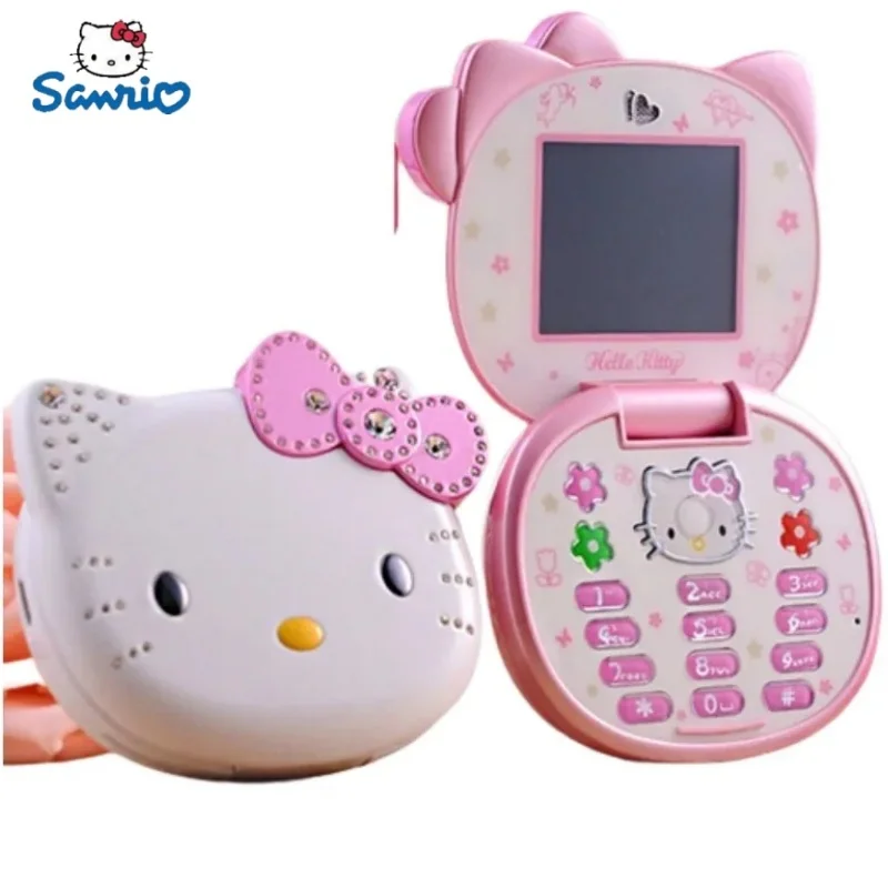 

New Kawaii Sanrioed Hello Kitty Flip Phone Cartoon Cute Taiml Mini Phone Gifts For Toys For Girl Sflip Phone Smartphone