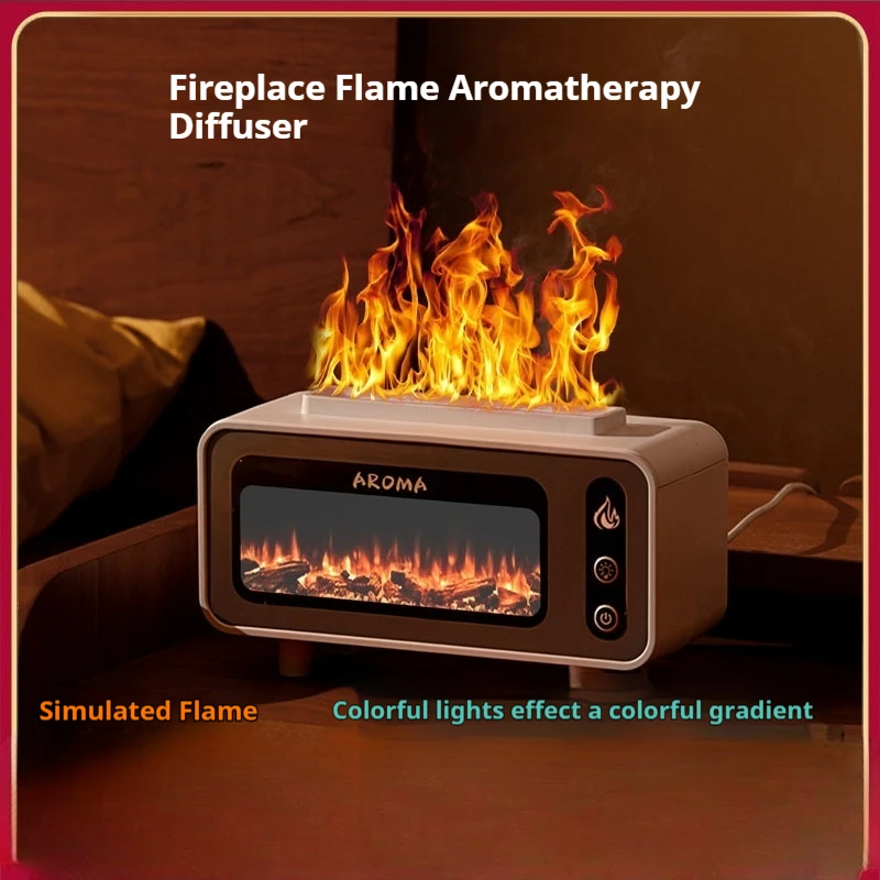 2026 New Simulated Fireplace Flame Aroma Humidifier - Compact Ultra-Quiet Air Freshener for Home Bedroom & Office Use